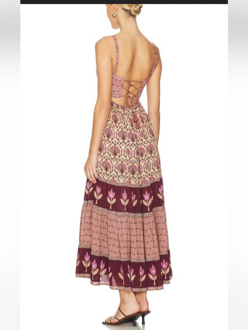 Spell Tiered Boho Maxi Dress in Mauve and Cream